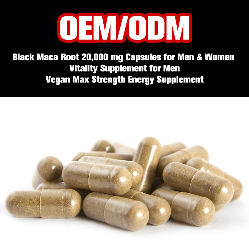 Erkekler ve Kadınlar İçin OEM Siyah Maca Kökü 20000Mg Kapsüller Vegan Max Mukavemet Enerji Takviyesi