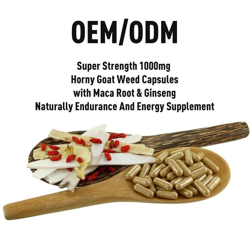 Maca Kökü ve Ginseng ile OEM Süper Mukavemet 1000mg Azgın Keçi Otu Kapsülleri