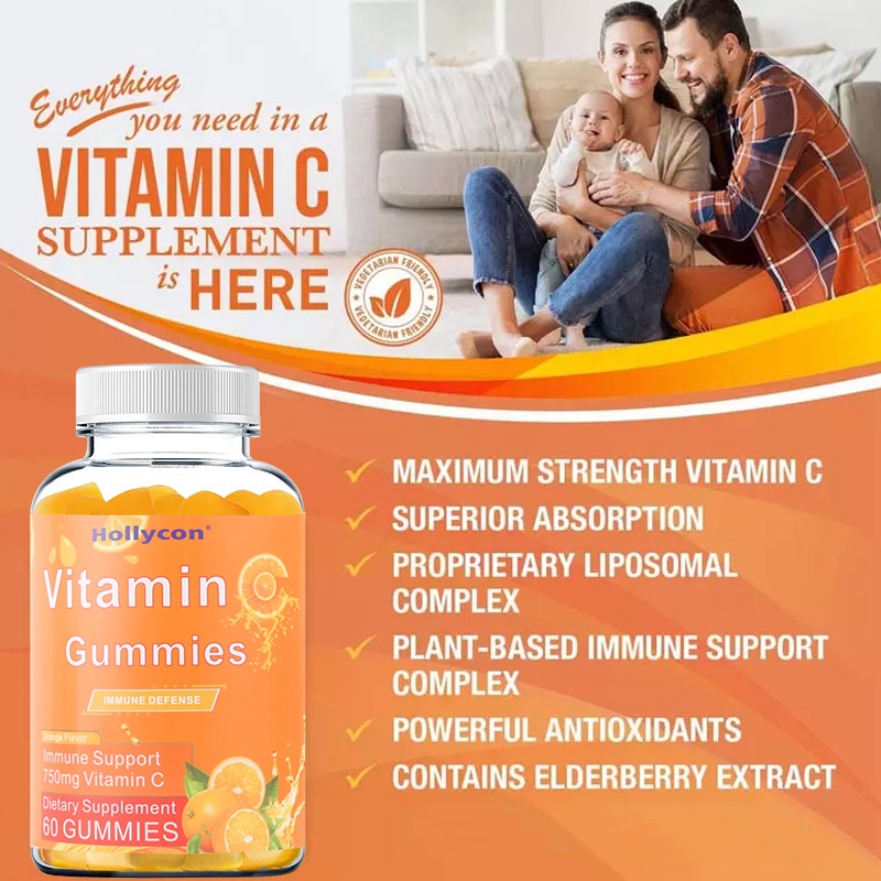 750mg C Vitamini Sakızları Yetişkinler için B Vitaminleri ile Bağışıklık Desteği Glutensiz Portakal