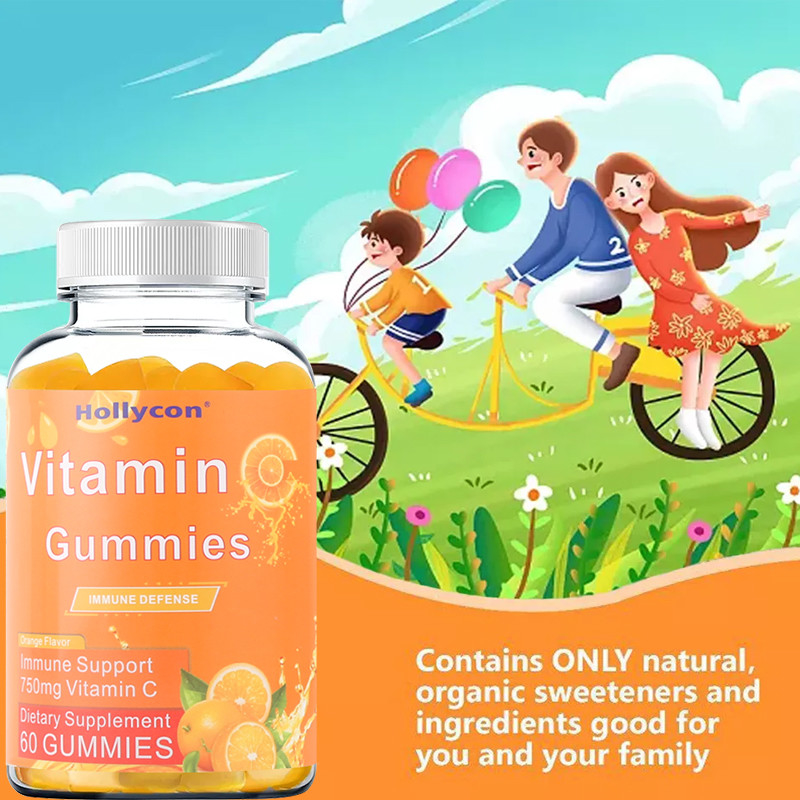 750mg C Vitamini Sakızları Yetişkinler için B Vitaminleri ile Bağışıklık Desteği Glutensiz Portakal