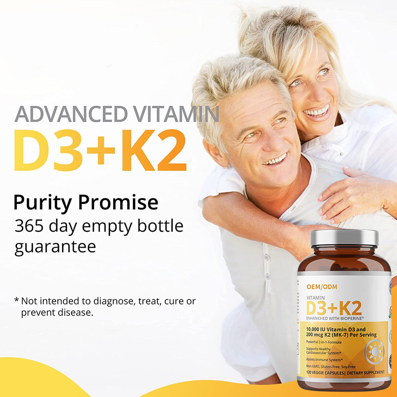 GDO'suz Formül 5000 IU D3 Vitamini Sakızları 90 mcg Vitamin K2 MK-7 Kapsülleri