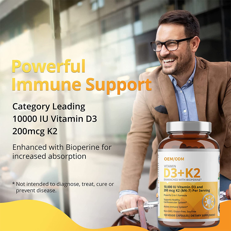 GDO'suz Formül 5000 IU D3 Vitamini Sakızları 90 mcg Vitamin K2 MK-7 Kapsülleri