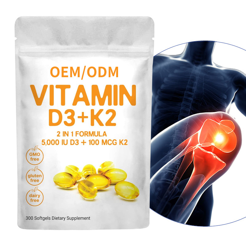Özel Vitamin D3 Sakızları 5000 IU, K2 100 Mcg Softgels 2'si 1 Arada Destek Bağışıklık Kalbi