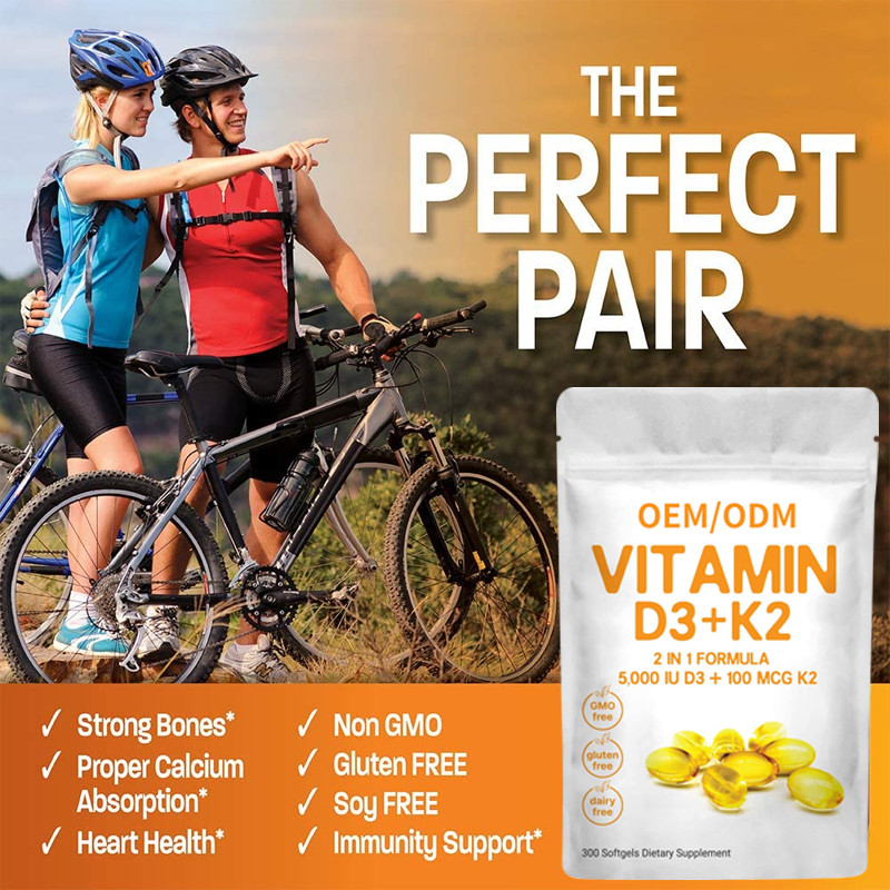 Özel Vitamin D3 Sakızları 5000 IU, K2 100 Mcg Softgels 2'si 1 Arada Destek Bağışıklık Kalbi