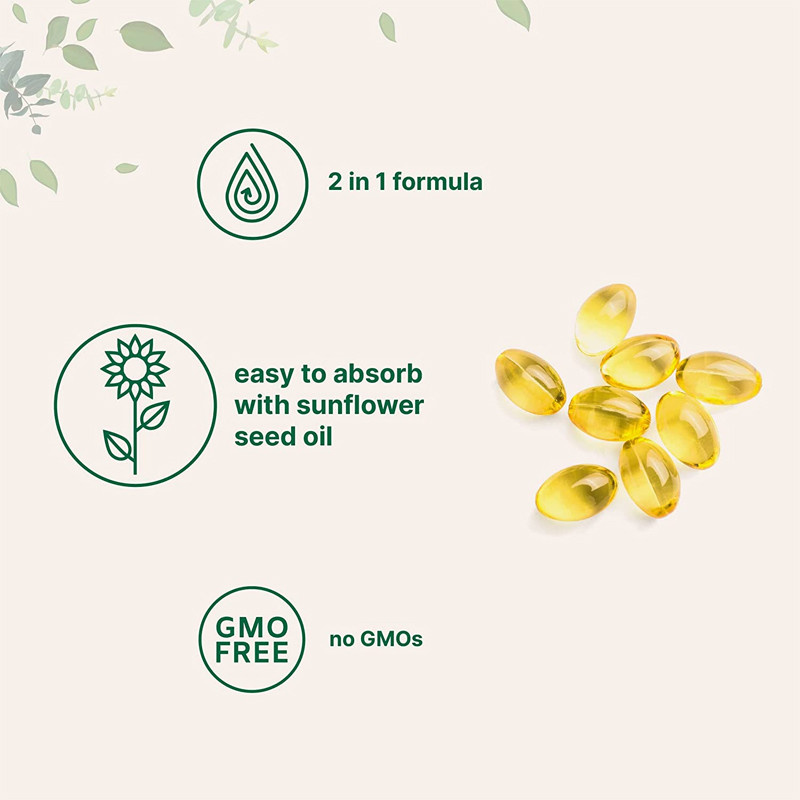 Özel Vitamin D3 Sakızları 5000 IU, K2 100 Mcg Softgels 2'si 1 Arada Destek Bağışıklık Kalbi