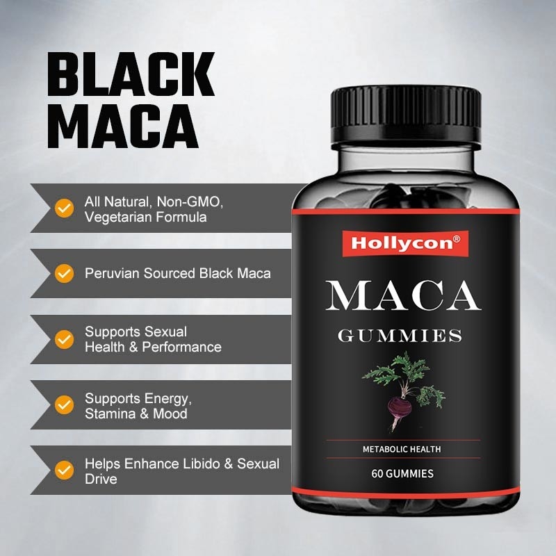 ODM Maca Root Gummies Siyah Kırmızı Sarı Hormon Desteği Enerji Dengesi Ruh Hali Odaklanmasını İyileştirir