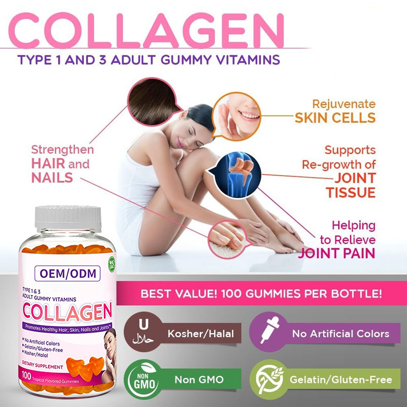 ODM Kollajen Sakızları 2500mcg Biotin Çinko E Vitamini Saç Derisi ve Tırnak Saç Büyümesi İçin
