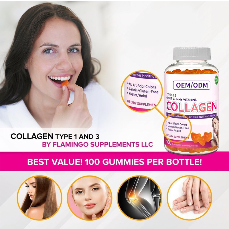ODM Kollajen Sakızları 2500mcg Biotin Çinko E Vitamini Saç Derisi ve Tırnak Saç Büyümesi İçin