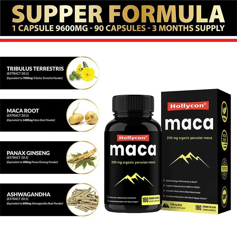 HACCP Takviyeleri OEM Boost Energy Erkekler Kadınlar İçin Organik Maca Kökü Kapsülleri