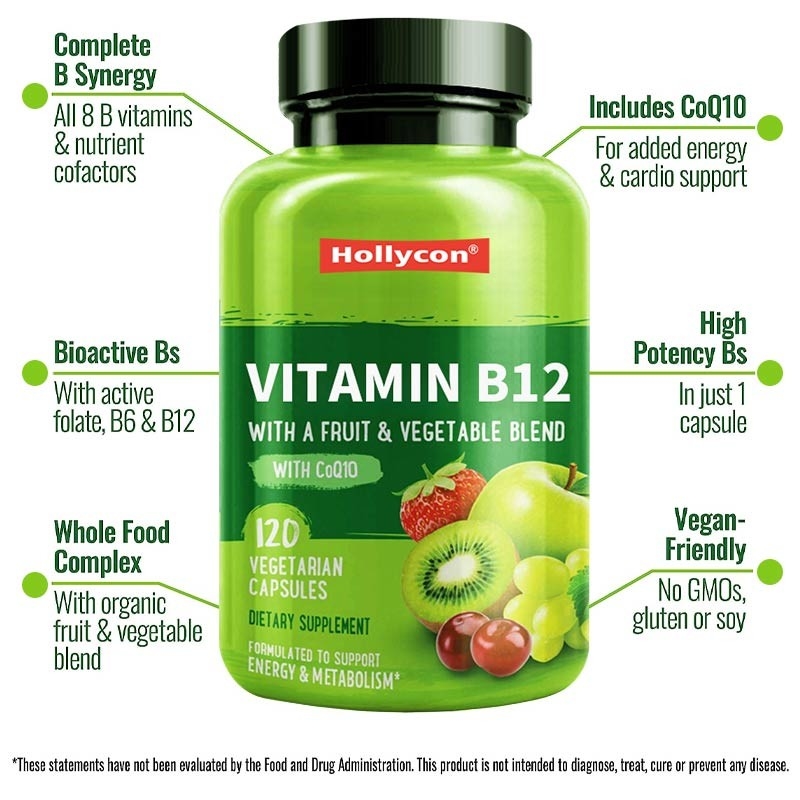 FDA Vitamin b12 Kapsül Metil Folat Vitamin B6 Meyve Sebze Karışımı Enerjiyi Destekler Sağlıklı Vegan
