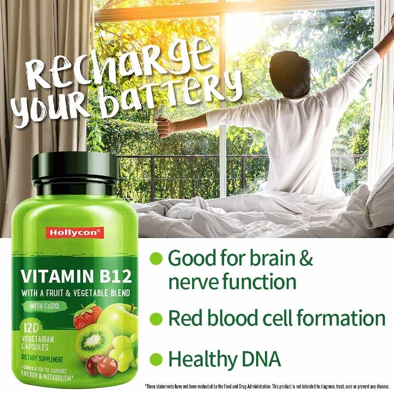FDA Vitamin b12 Kapsül Metil Folat Vitamin B6 Meyve Sebze Karışımı Enerjiyi Destekler Sağlıklı Vegan