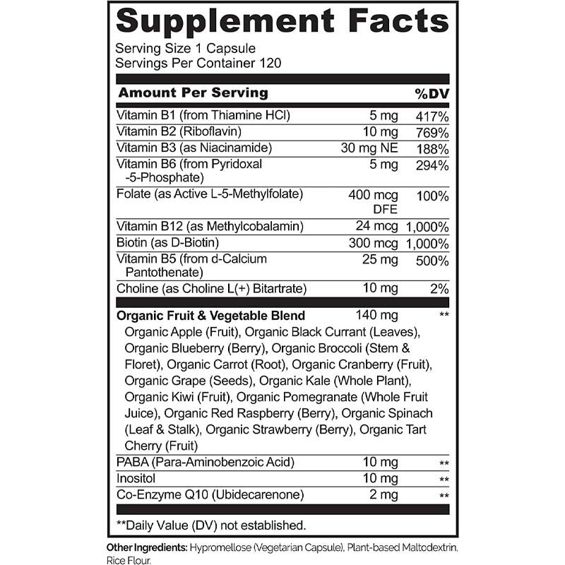 FDA Vitamin b12 Kapsül Metil Folat Vitamin B6 Meyve Sebze Karışımı Enerjiyi Destekler Sağlıklı Vegan