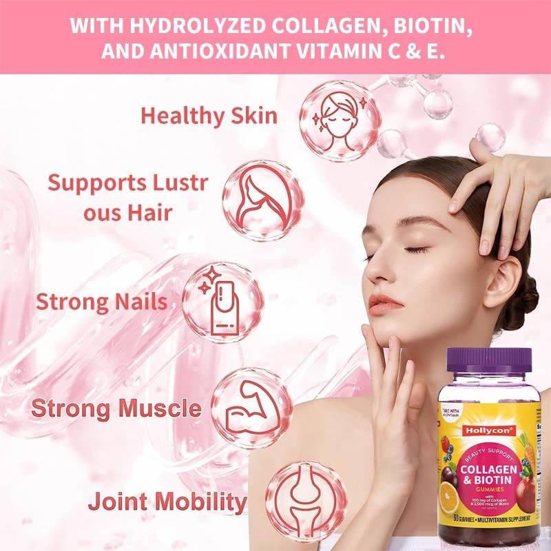 OEM Temiz Oda Kırmızı Biotin Vitamin Gummies Konteyner Başına 30 Porsiyon Kirletmeyen Üretim