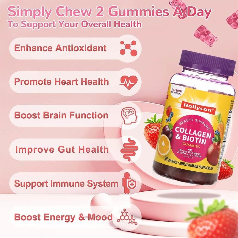 OEM Temiz Oda Kırmızı Biotin Vitamin Gummies Konteyner Başına 30 Porsiyon Kirletmeyen Üretim