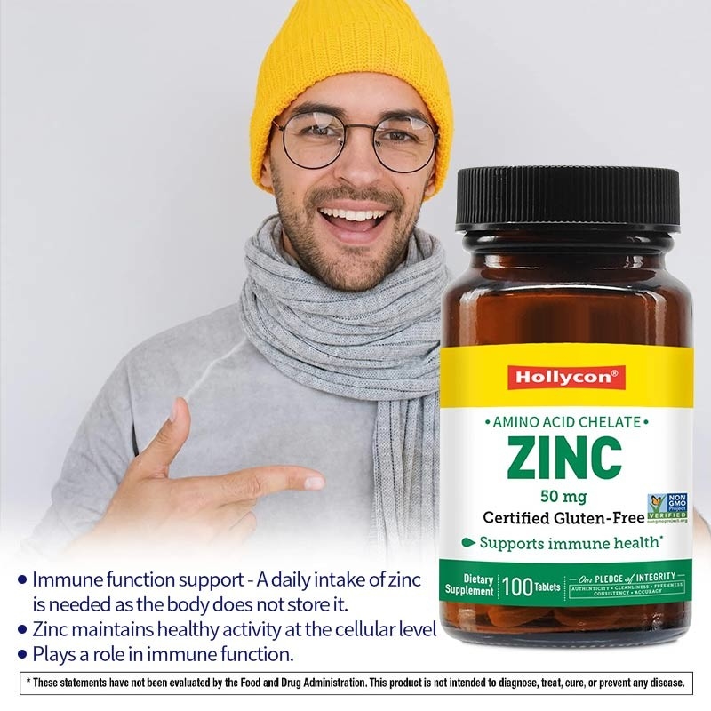 OEM & ODM Özel Etiket Çinko 50mg Amino Asit Chelate Tabletler 100ct Sertifikalı Glutensiz