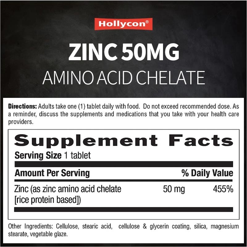 OEM & ODM Özel Etiket Çinko 50mg Amino Asit Chelate Tabletler 100ct Sertifikalı Glutensiz