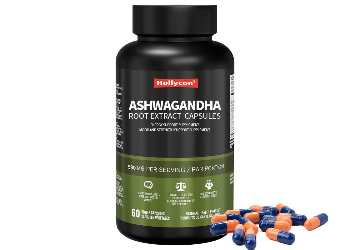 60 pcs Ashwagandha Kök Ekstraktı Kapsülleri Tabiatî stres hafifletme için ruh hali ve güç destek takviyesi