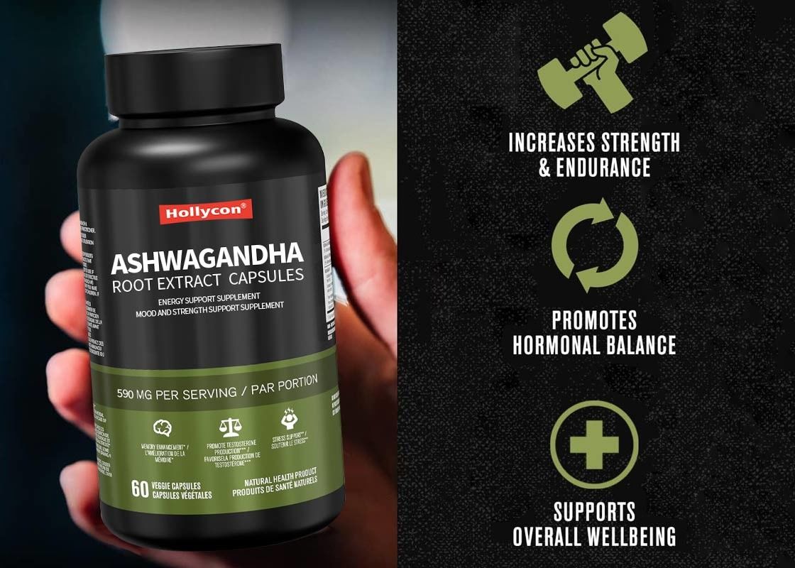 60 pcs Ashwagandha Kök Ekstraktı Kapsülleri Tabiatî stres hafifletme için ruh hali ve güç destek takviyesi