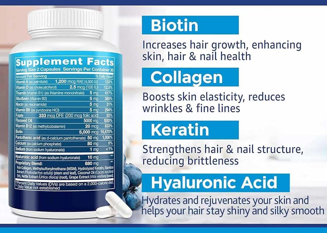 60PCS Biotin Keratin ve Kolajen Kapsülleri Kemik Eklemlerinin Sağlığını Korumaya Yardımcı Olur Dişler ve Tırnak Sağlığı Saç Büyümesi Takviyesi