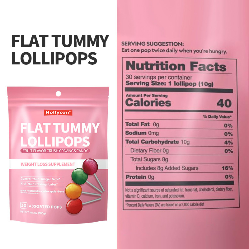 Özel Etiket Meyve Tadı Crush İstekler Şeker Flat Belly Lolipops Kilo kaybı takviyesi