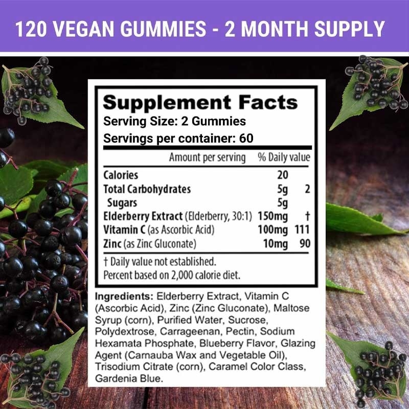Özel Etiket C Vitamini ve Çinko İçin Elderberry Sakızları Yetişkinler ve Çocuklar Bağışıklık Desteği Sakız