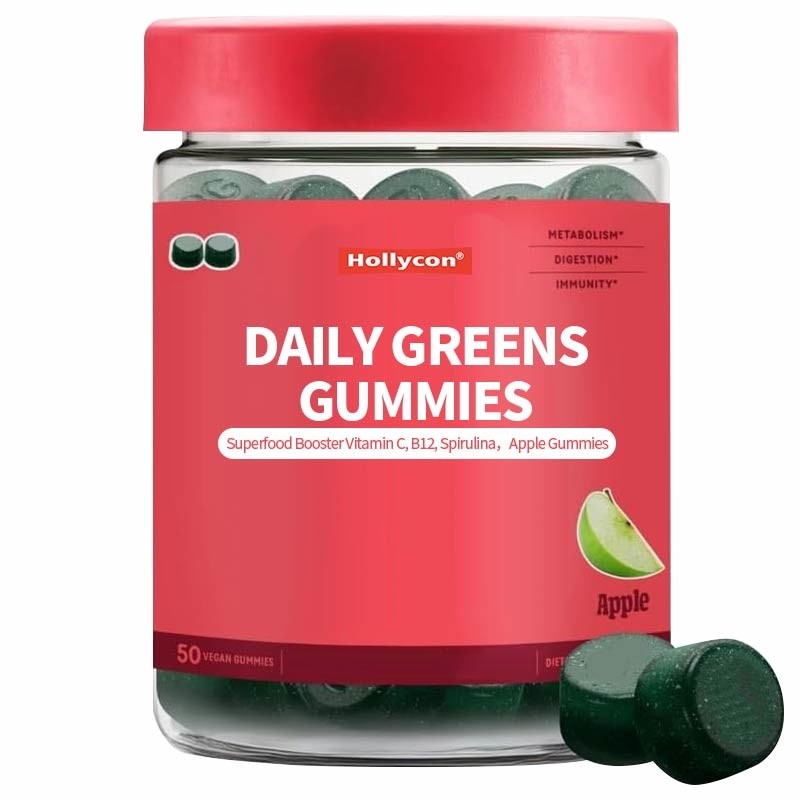 2024 Yeni Giriş Gündelik Yeşillik Sakızları Süper Yiyecek Güçlendirici C Vitamini B12 Spirulina Elma Sakızları