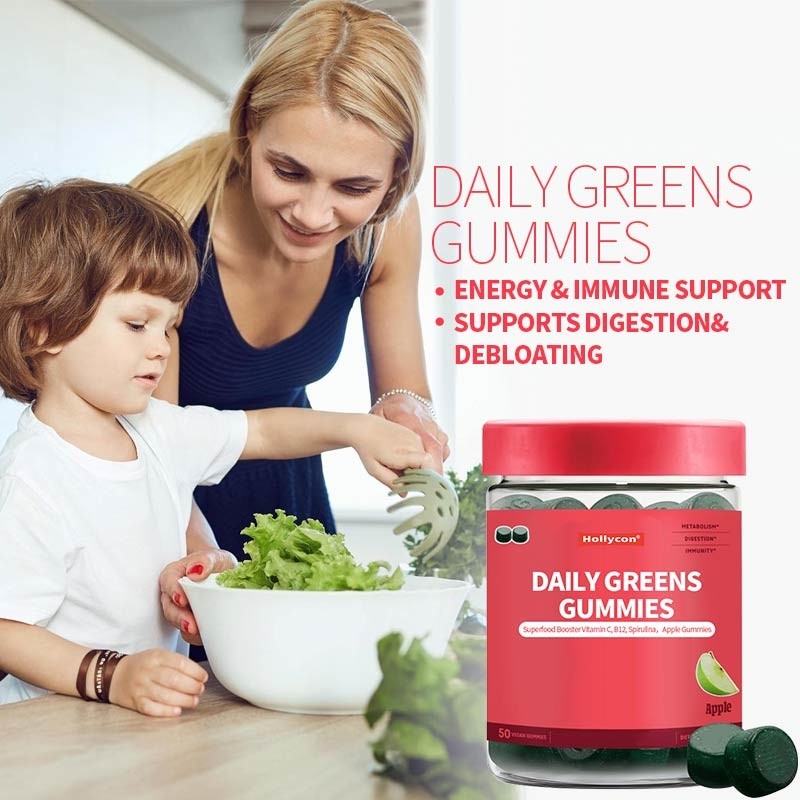 2024 Yeni Giriş Gündelik Yeşillik Sakızları Süper Yiyecek Güçlendirici C Vitamini B12 Spirulina Elma Sakızları