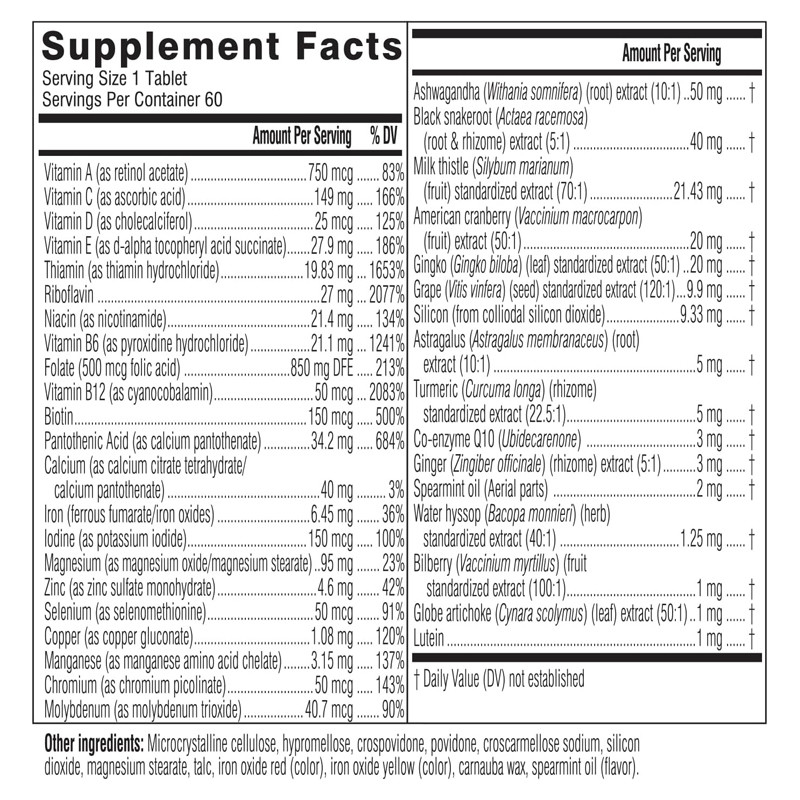 Günlük Multivitamin Takviyesi Kadınlar Enerji, Stres ve Bağışıklık Desteği Kadınlar 50+ Multivitamin Tabletleri