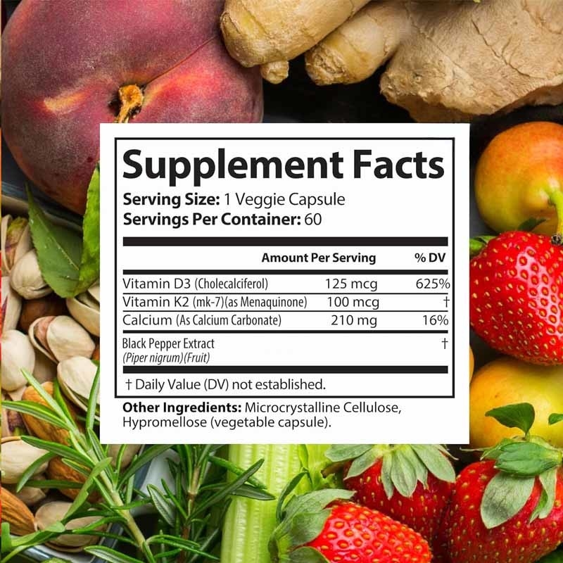OEM Destek Kas Gücü Takviyeleri Bağışıklık Vitamini D3 K2 Kalsiyum Kapsülleri