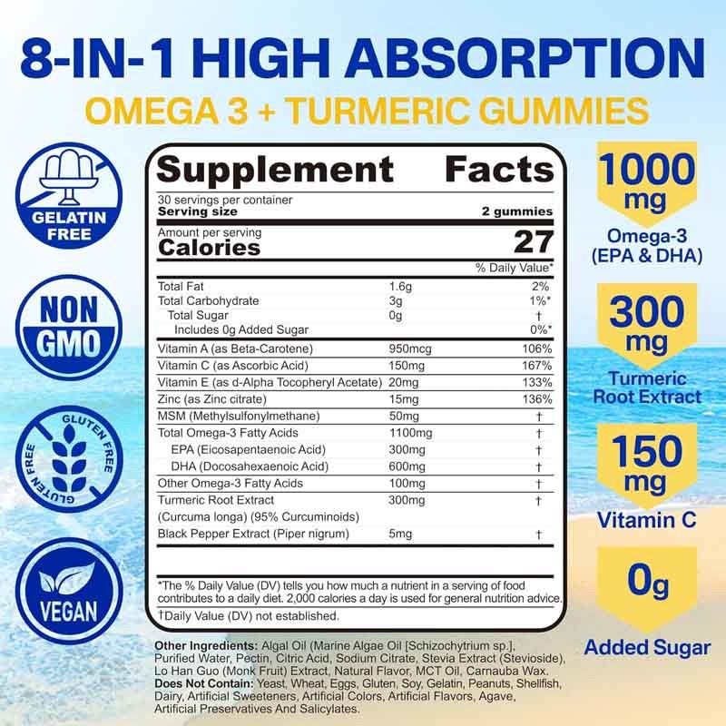 OEM Destek DHA Vitamin A C E Zenk Ergenler için Zerdeçal Omega-3 Sıvı Sakızlar