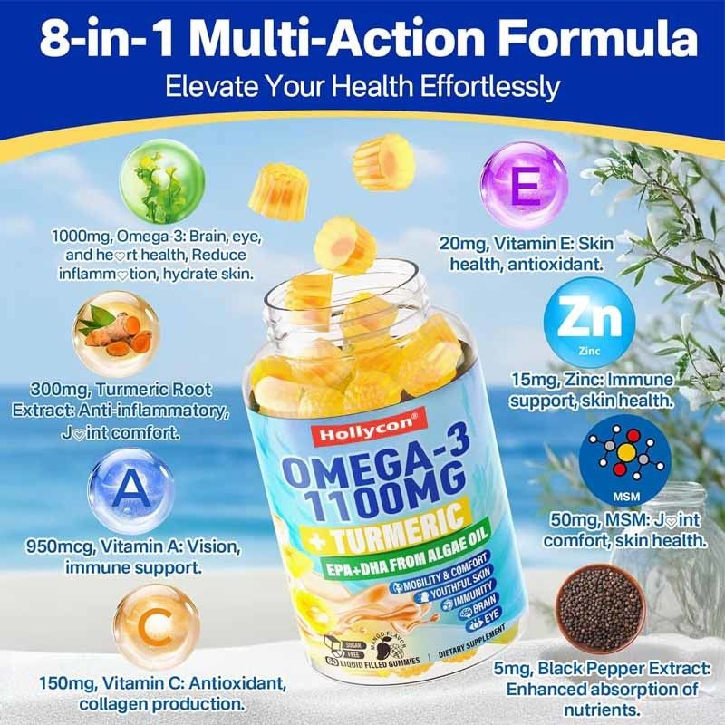 OEM Destek DHA Vitamin A C E Zenk Ergenler için Zerdeçal Omega-3 Sıvı Sakızlar