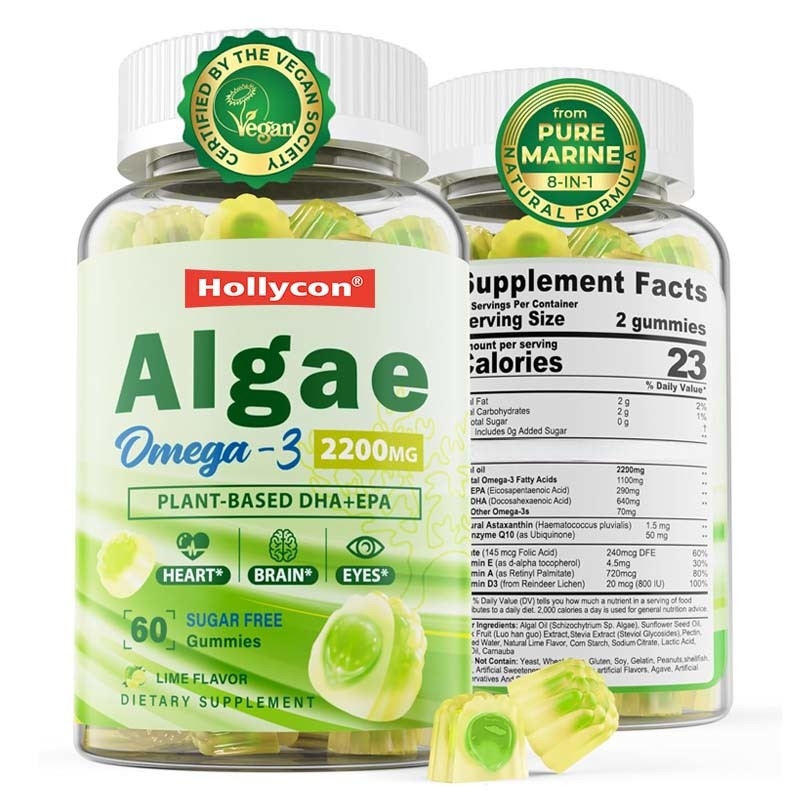 OEM Desteği DHA Beyin Göz Eklemleri için Vitamin E A D3 alglar Omega-3 2200mg Sakızlar