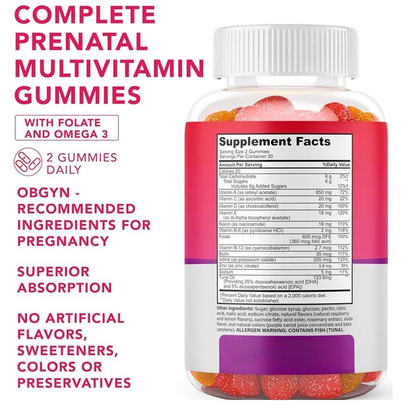 OEM DHA Folat Vitamin B C D Fetal ve Nöral Destek Hamilelik Doğum öncesi sakızlar