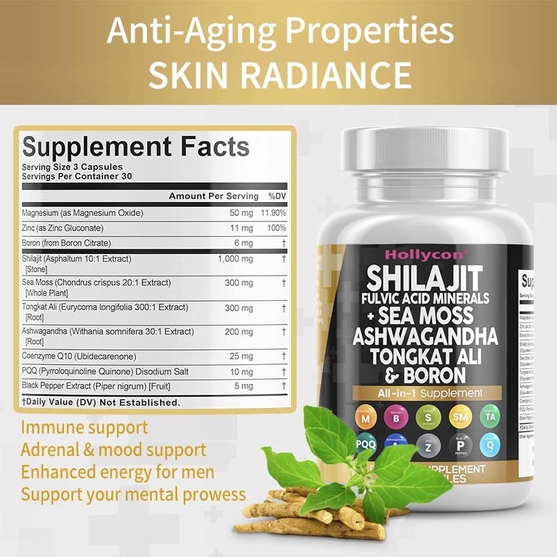 OEM Ashwagandha Tongkat Ali Bor Magnezyum Erkekler İçin Fulvik Asit Shilajit Kapsülleri