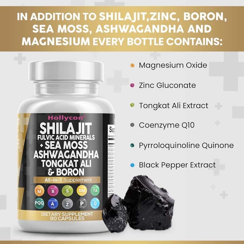 OEM Ashwagandha Tongkat Ali Bor Magnezyum Erkekler İçin Fulvik Asit Shilajit Kapsülleri