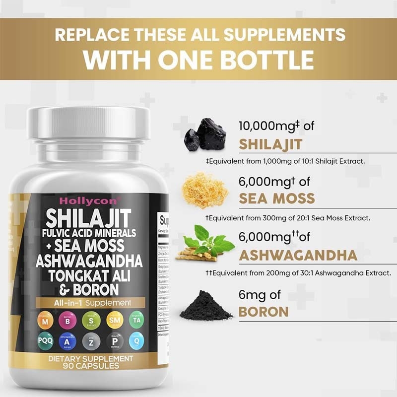 OEM Ashwagandha Tongkat Ali Bor Magnezyum Erkekler İçin Fulvik Asit Shilajit Kapsülleri