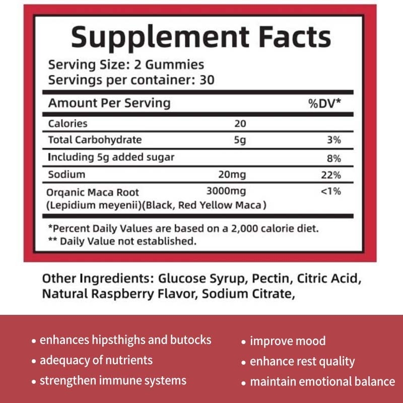 OEM Enerji Duygusu Kadınlar için Bağışıklık Destek ve Hormon Denge Maca Kök Gummies