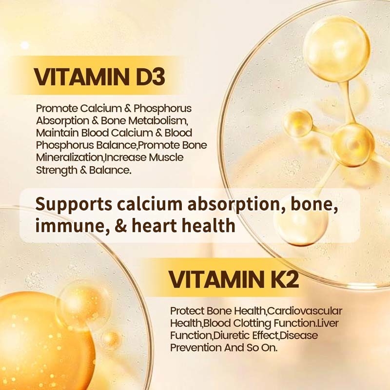 OEM Kalsiyum Emimi Kemik Bağışıklık ve Kalp Sağlığı D3 K2 Vitamin Hindistan cevizi yağı Softgels