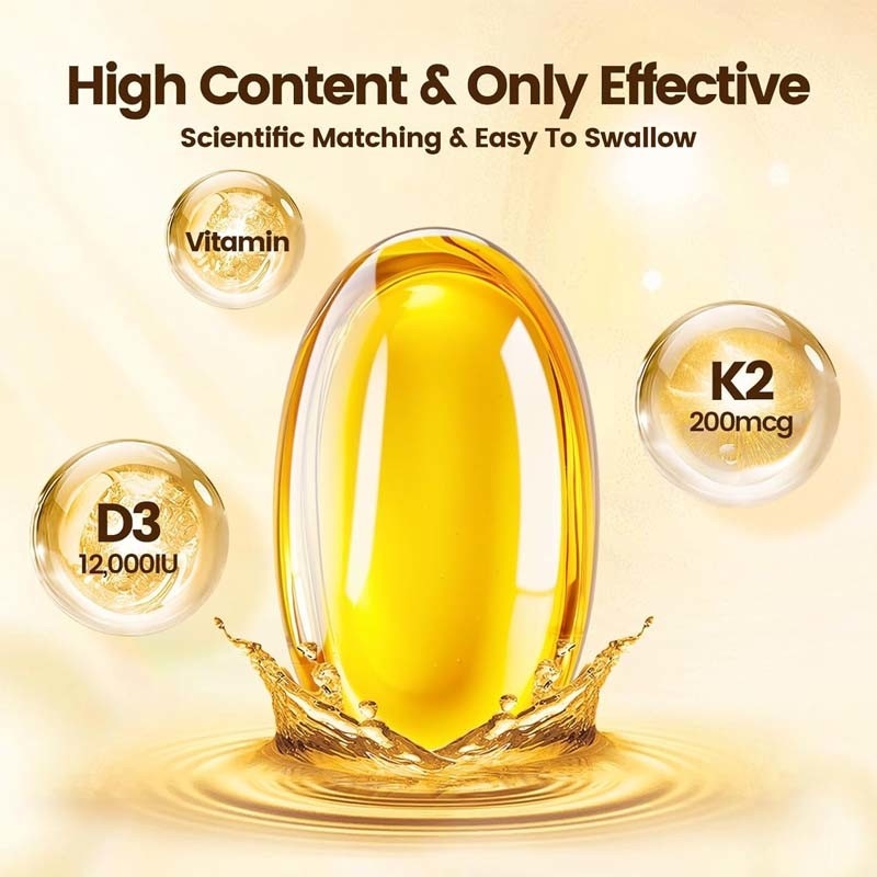 OEM Kalsiyum Emimi Kemik Bağışıklık ve Kalp Sağlığı D3 K2 Vitamin Hindistan cevizi yağı Softgels