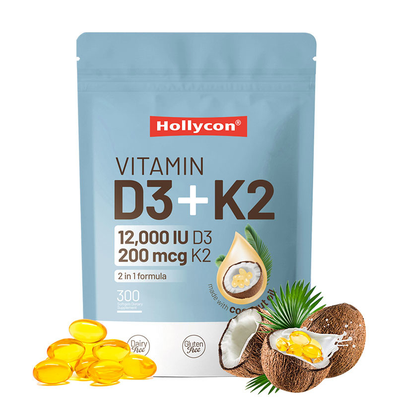 OEM Kalsiyum Emimi Kemik Bağışıklık ve Kalp Sağlığı D3 K2 Vitamin Hindistan cevizi yağı Softgels
