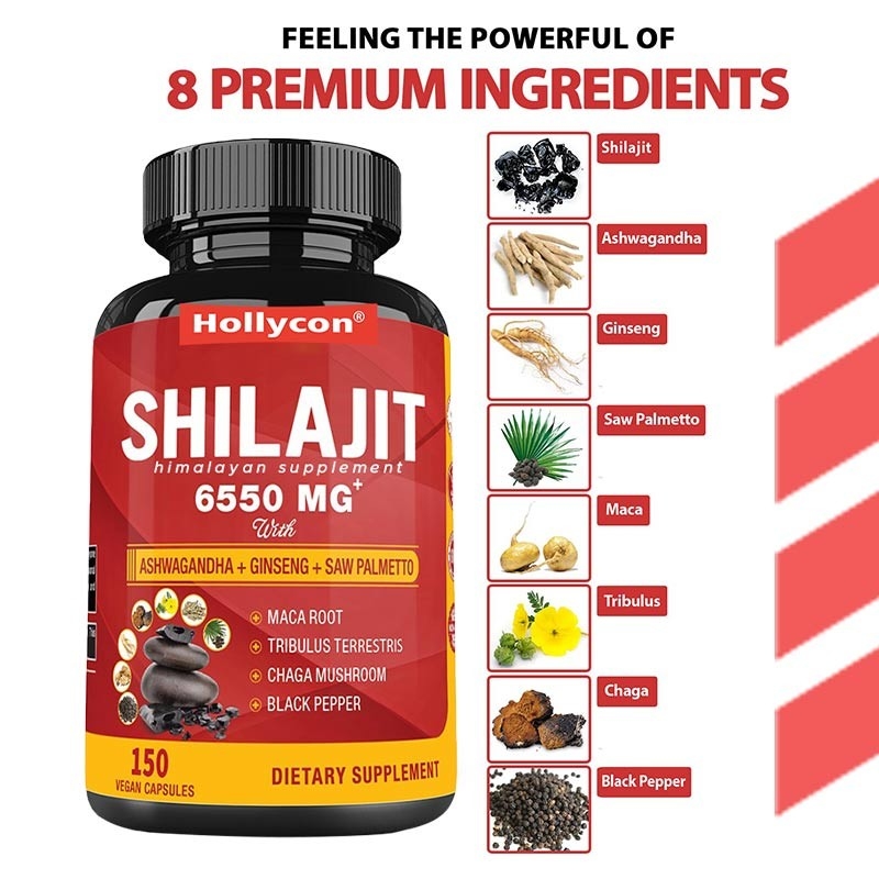 Himalaya Shilajit Takviyesi Enerji ve Bağışıklık Desteği Birleştirilmiş Ashwagandha Ginseng Saw Palmetto Maca