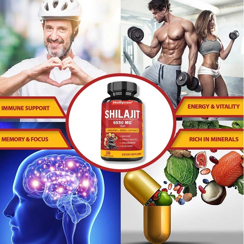 Himalaya Shilajit Takviyesi Enerji ve Bağışıklık Desteği Birleştirilmiş Ashwagandha Ginseng Saw Palmetto Maca