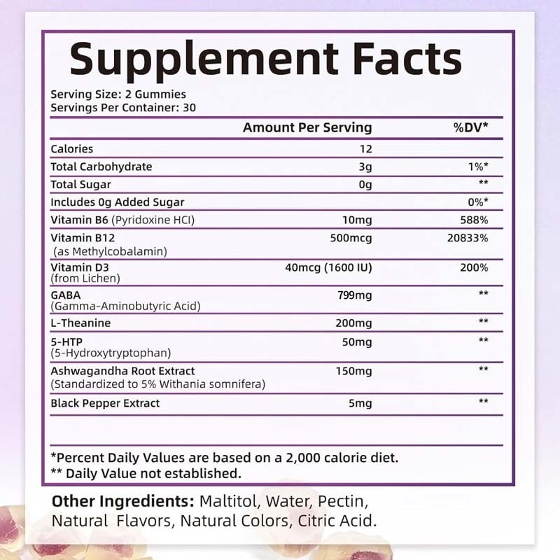 Fabrika GABA L-Teanin 5-HTP Vitamin D3 B12 Stres İndirim Uyku Sakızları