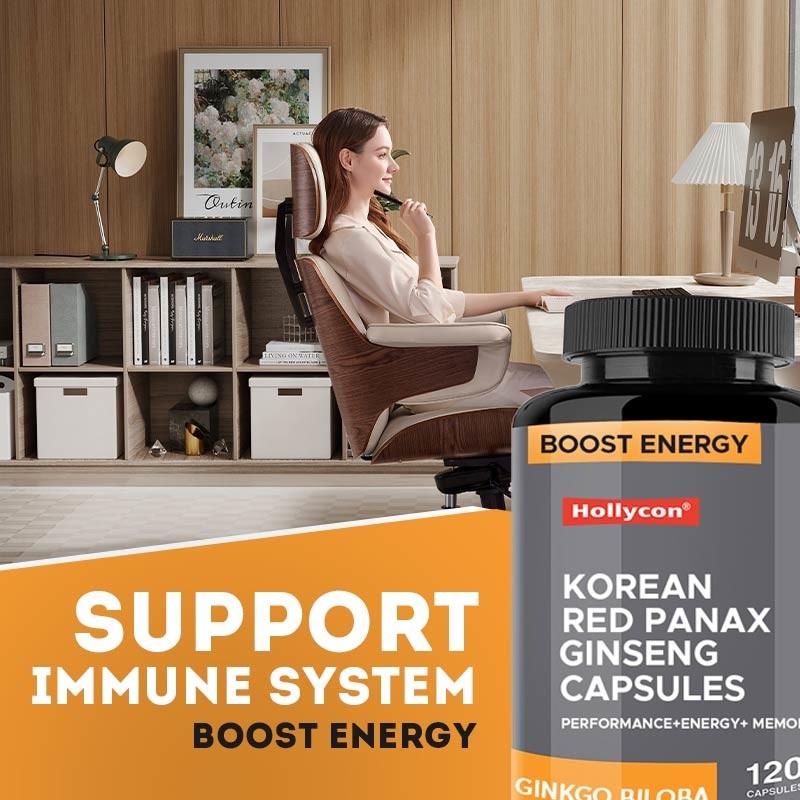OEM Koreli Kırmızı Panax Ginseng Kapsülleri Ginkgo Biloba Erkekler ve Kadınlar için Enerji Odaklama Hafızasını Artırır