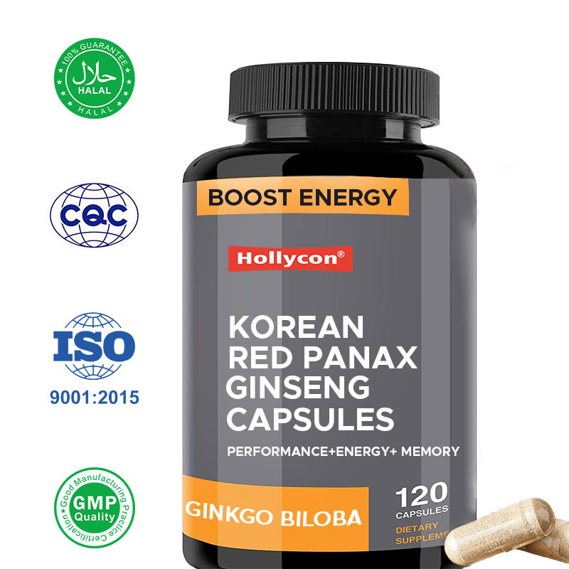 OEM Koreli Kırmızı Panax Ginseng Kapsülleri Ginkgo Biloba Erkekler ve Kadınlar için Enerji Odaklama Hafızasını Artırır