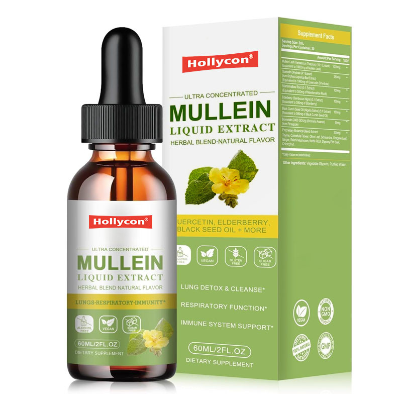 Akciğerler için Mullein Damlaları Detox Temizle Vegan Yetişkinler İçin Mullein Yaprak Ekstraksi
