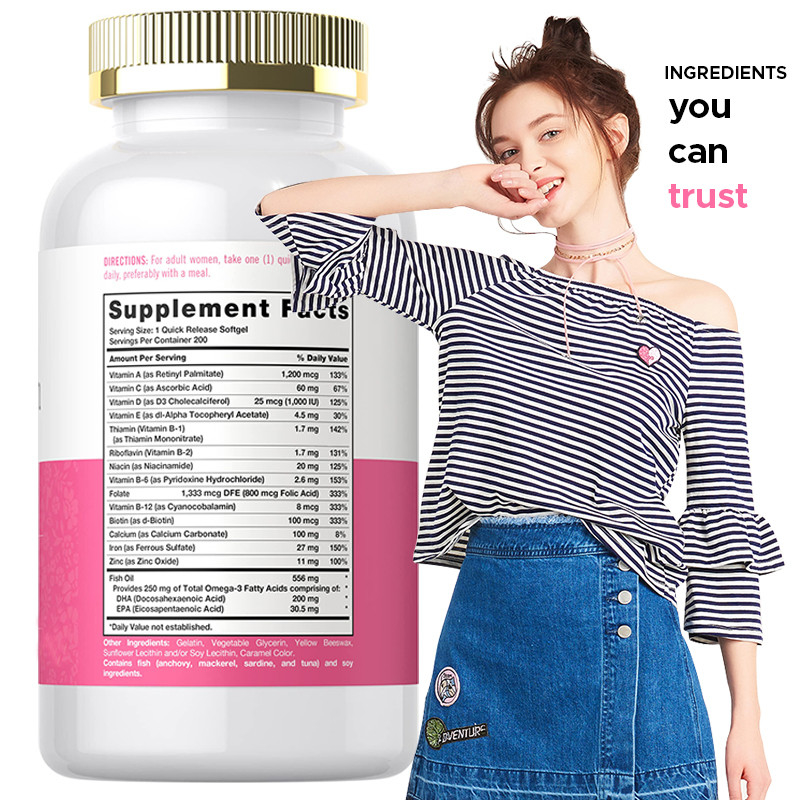 Kadınlar için Multivitamin Softgeller Bağışıklık Sistemi için Kadınlar için Günlük Vitaminler