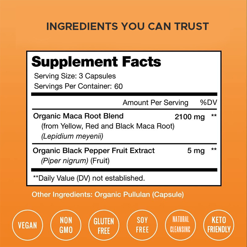 Maka Kökü Kapsülleri 2100mg Organik Maka Kökü Karışımı Enerji sağlamak için Maka Kapsülleri
