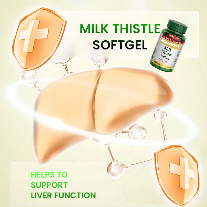 Karaciğer fonksiyonunu desteklemek için OEM Süt Thistle Softgels 1000mg Süt Thistle Softgels