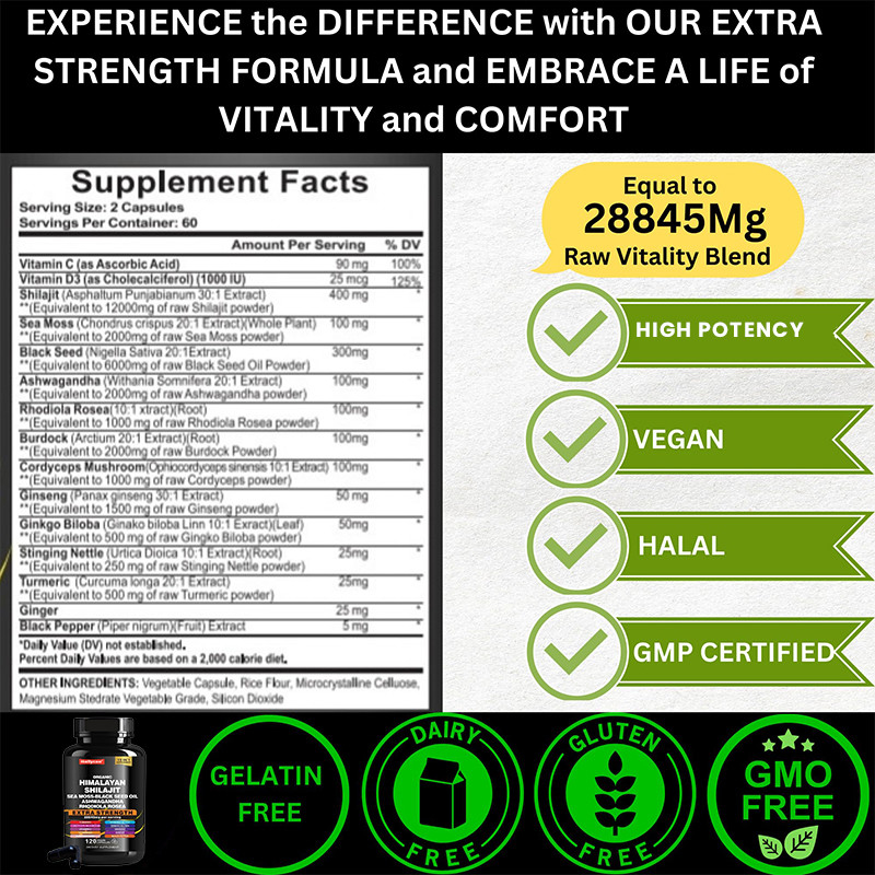 OEM Organik Temiz Himalaya Shilajit Kapsülleri Bağışıklık Desteği İçin Shilajit Kapsülleri